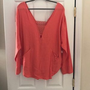 NWT Free People L Coral linen flowy top